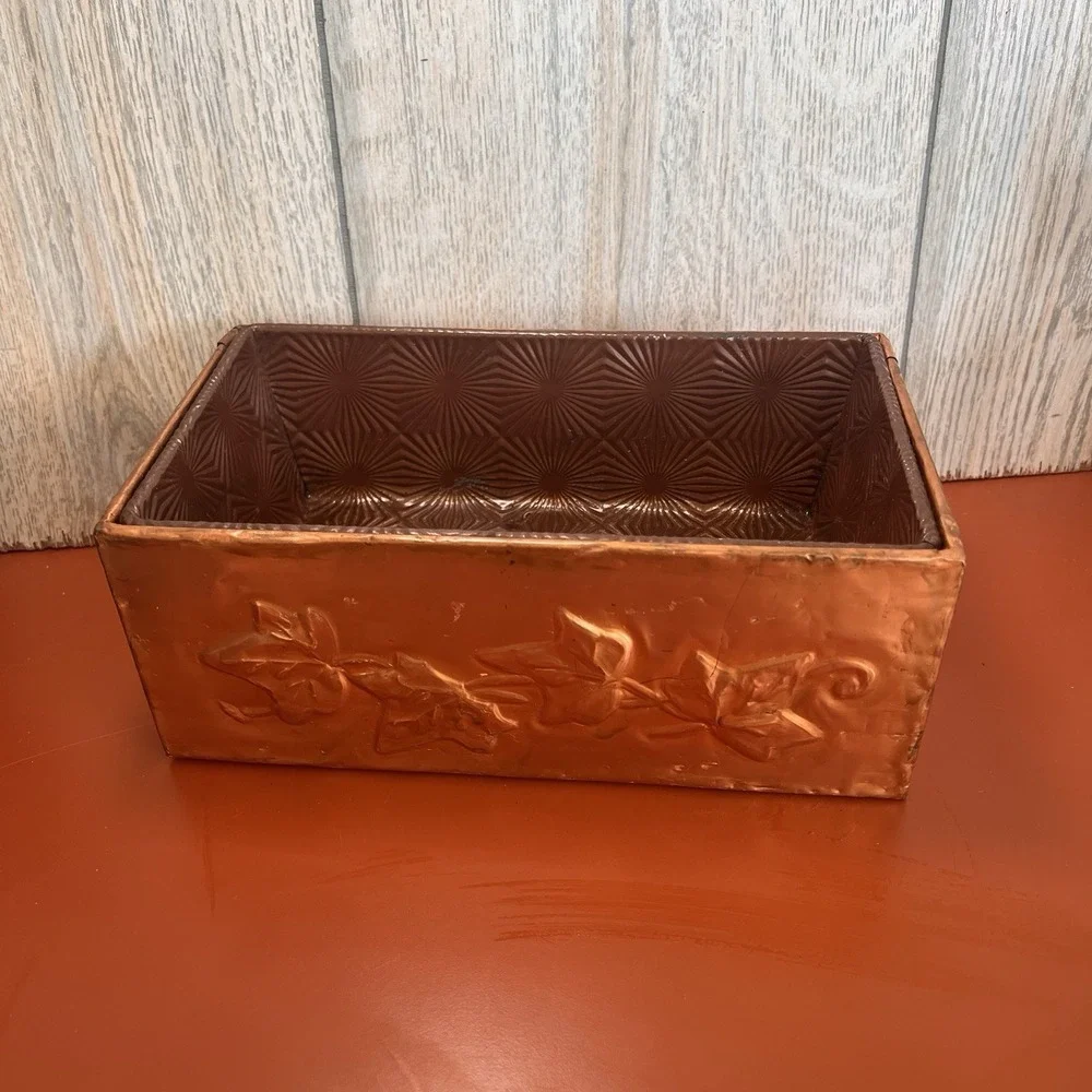Vintage Embossed Copper Covered Wood Box Ovenex N7 pan insert starburst MCM